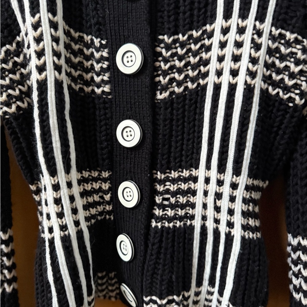 laureate lane Anthropologie Black and White Women's Sweater button down long - Picture 3 of 6